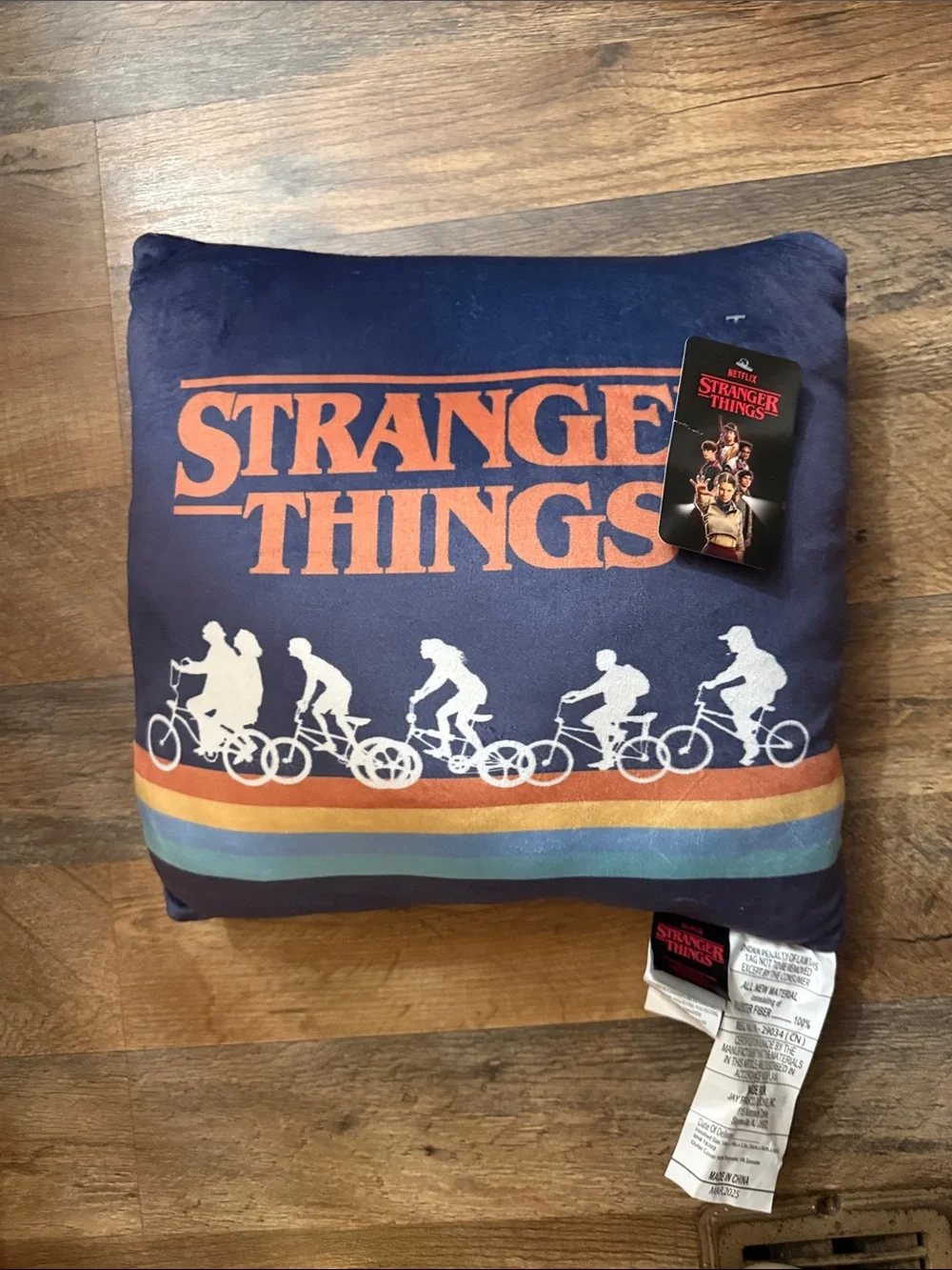 Stranger Things Navy Accent Pillow with Retro Bike Design